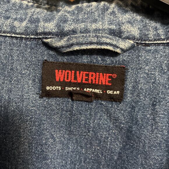 Wolverine Denim Shirt Mens XXL Blue Jean Long Sleeve Button Up Workwear Pockets - Picture 2 of 9